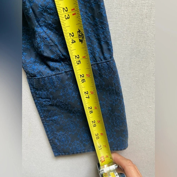 Ted Baker Archive blue paisley button down collar flip cuff shirt Sz 17 - Picture 7 of 9